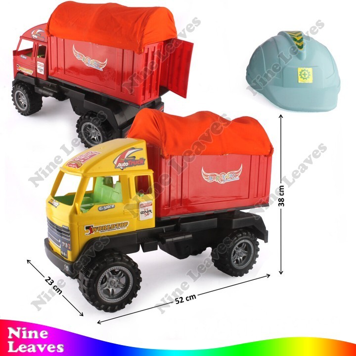 Mainan Anak Truk Box Terpal 52 cm Roda Hitam + Helm