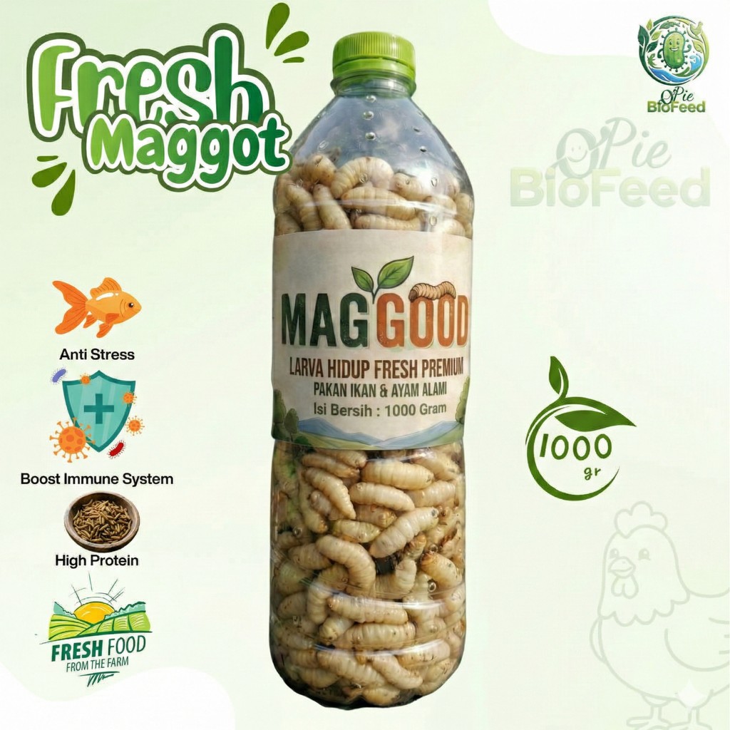 Opie BioFeed - Fresh Maggot BSF 1 Kg Pakan Hidup Ayam Burung Ikan Umpan Pancing Galatama Grade A
