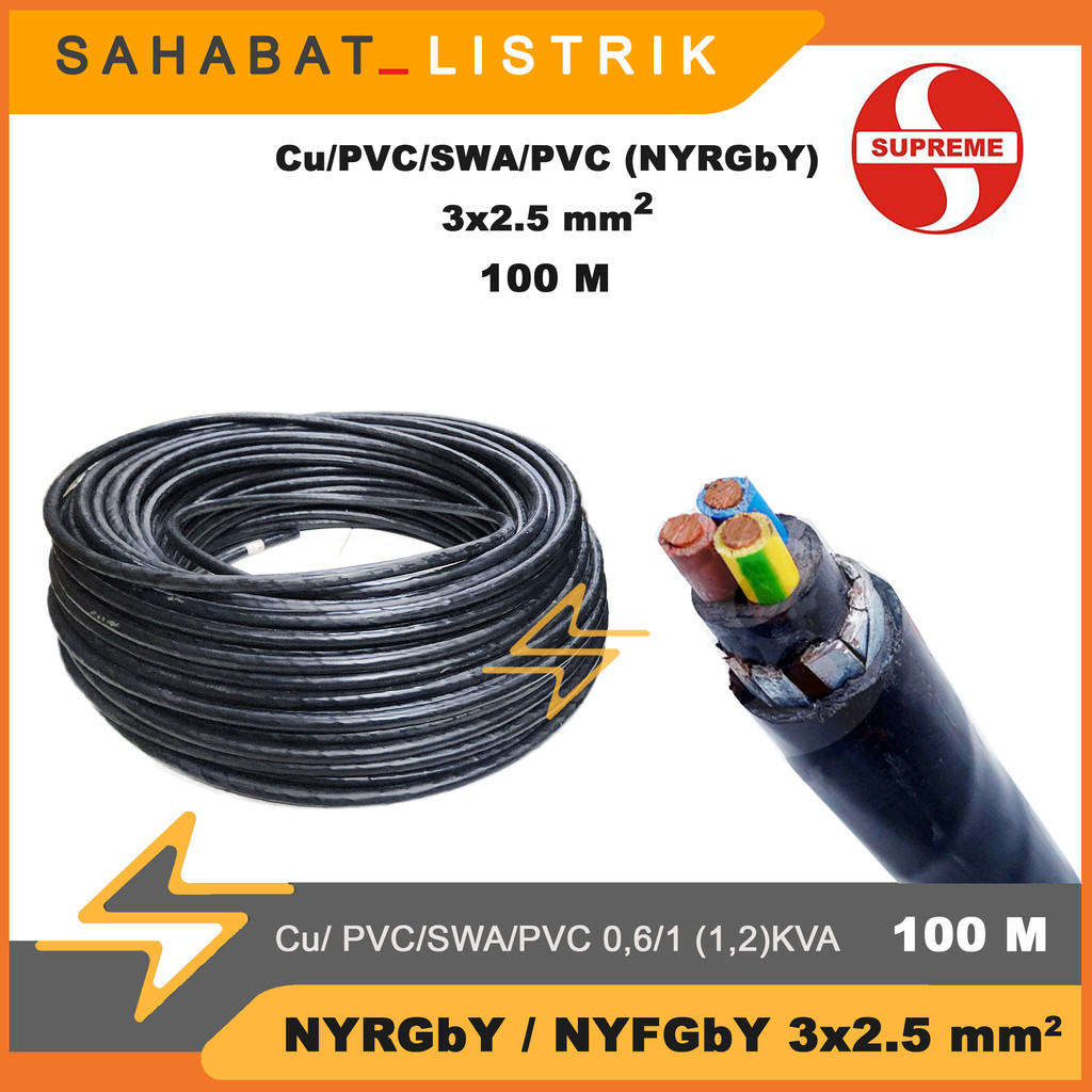 KABEL SUPREME NYRGBY / NYFGBY 3X2.5 3X2,5 PANJANG 100 METER