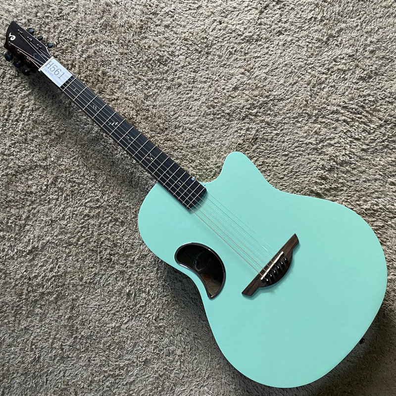H561 Jacques Metal Green Carbon Fiber Folk Acoustic Guitar with Red Cedar Solid Top, Ovation Style