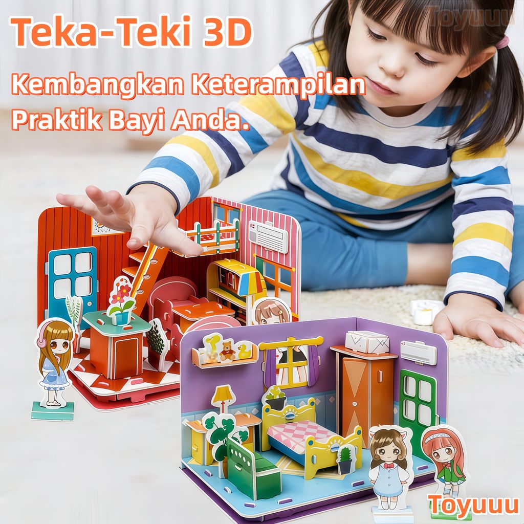 DIY 3D Puzzle Educational Toys Set 3D Puzzle Mainan Edukasi Anak Perempuan Laki Seri Interior Rumah 