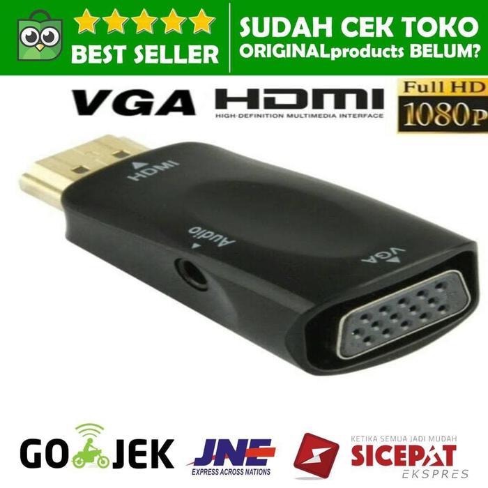 CONVERTER HDMI TO VGA ADAPTER WITH AUDIO JACK AUX KE FULL HD TV 1080P
