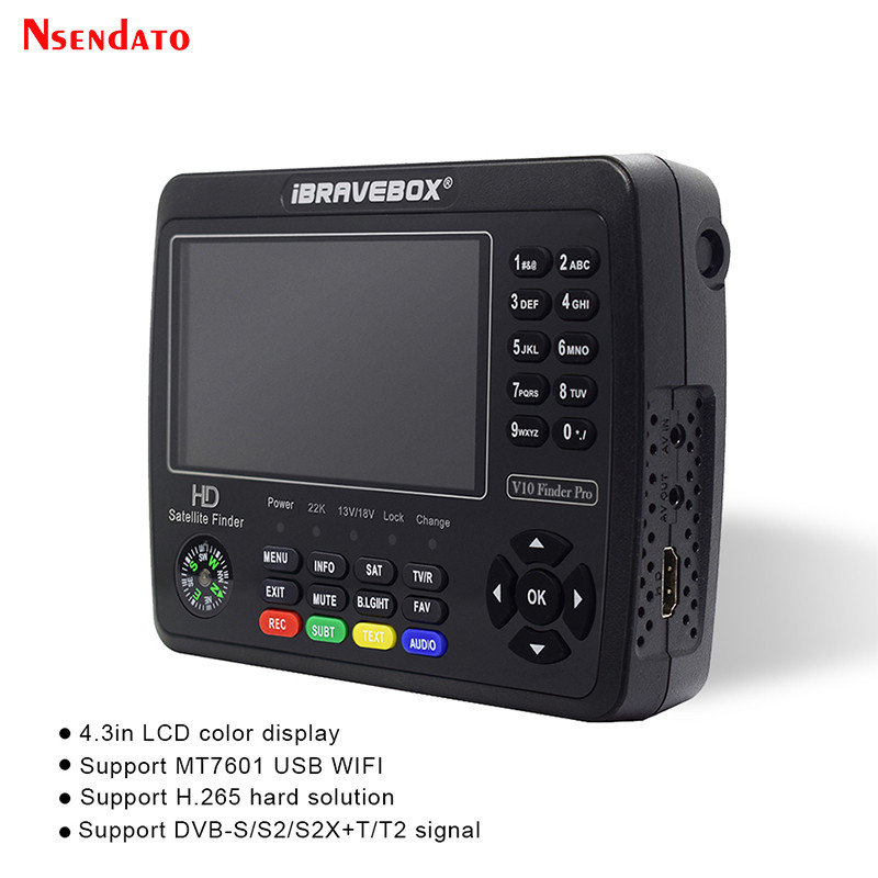 V10 Finder Pro Combo 4.3''LCD splay gital Satellite TV Signal Finder Meter DVB-S2X/S2/T2 H.265 HEVC 