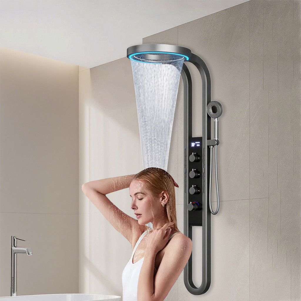 Sistem Panel Shower Pijat Spa Mewah yang Dipasang di Dinding dengan Layar Digital, Shower Hujan untu