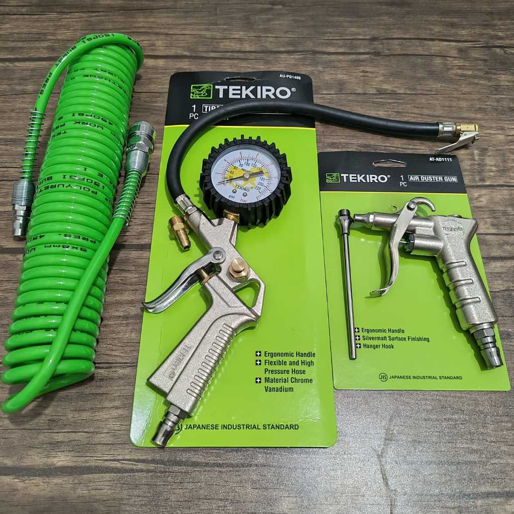 Paket Peralatan Kompresor Tekiro Selang Spiral 6 Meter + Air Chuck Gun - Semprotan Agin + Inflator G