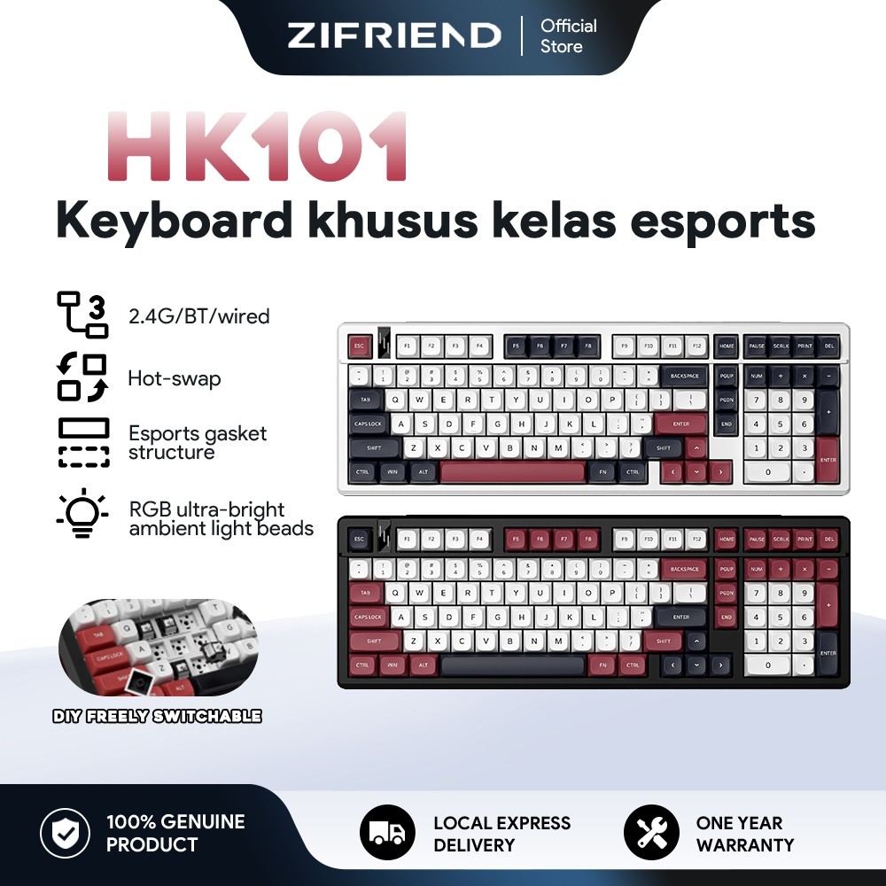 HK101 Wireless Mechanical Keyboard Full Layout with Numpad RGB Backlit Hot-swap Keyboards