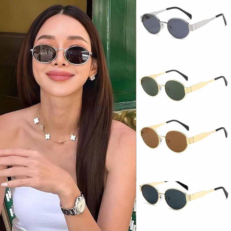Kacamata Hitam Oval Wanita Fashion Elegan Frame Double C Logo Sunglasses Anti UV400