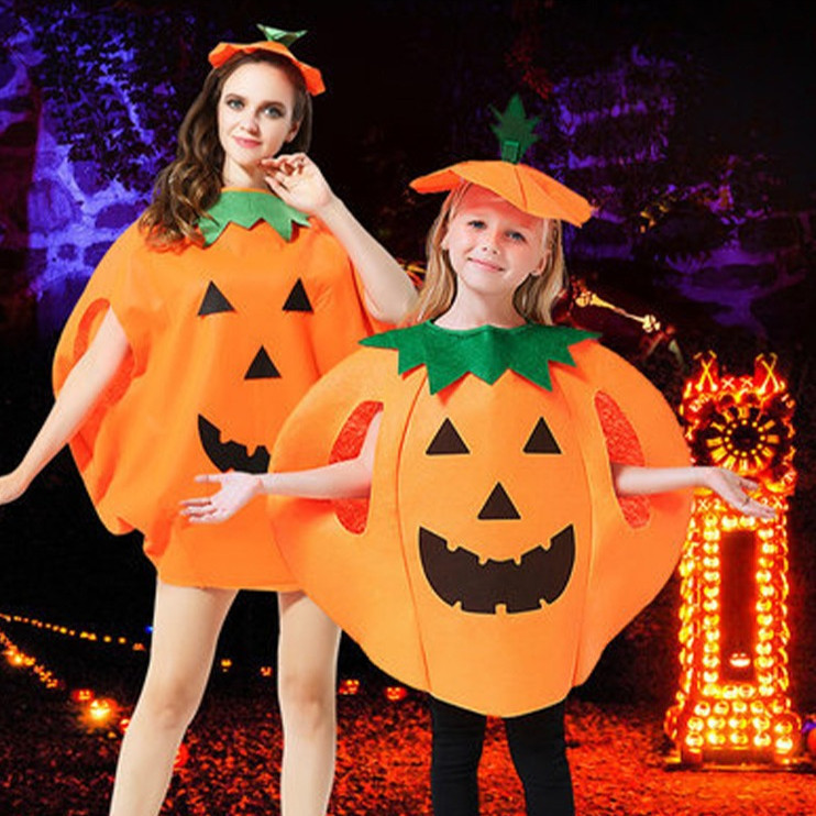 Kostum Labu Halloween Anak & Dewasa – Bahan Flanel Nyaman, Dilengkapi Topi, Cocok untuk Pesta & Karn