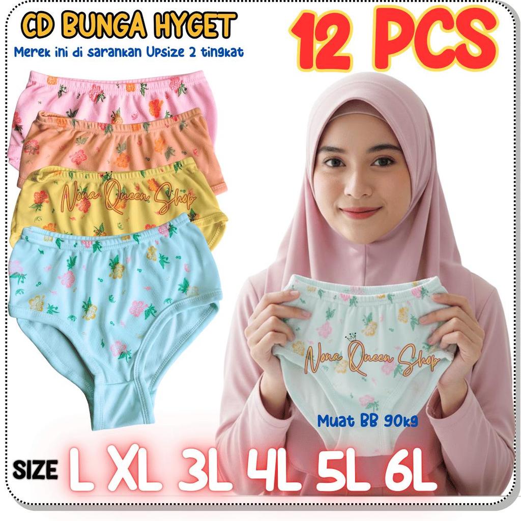 BEST SELLER  12 PCS CELANA DALAM WANITA MOTIF BUNGA HYGET  BAHAN NYLON CD ANAK REMAJA WANITA CD HAID