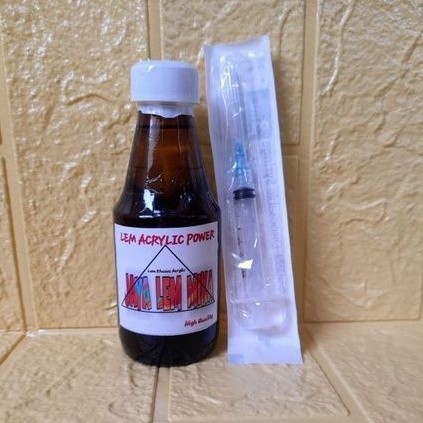 Lem Akrilik Transparan 180ml Lem akrilik + suntikan