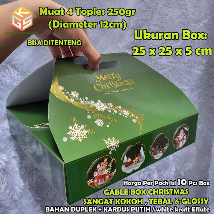 Gable Box Christmas 10pcs ukuran 25x25x5 | muat 4 Toples 250gr | BOX NATAL | BOX NATAL 25X25X5