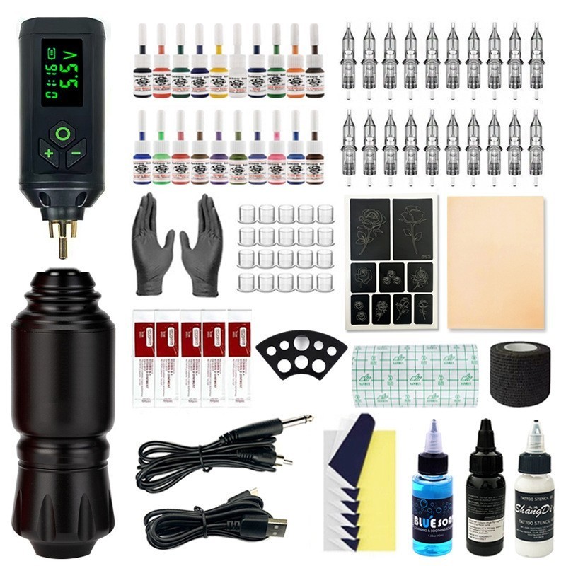 Alat Tato Pen Mesin Tattoo Kit Full Set Portable Untuk Seniman Mulai Pemula Hingga Professional
