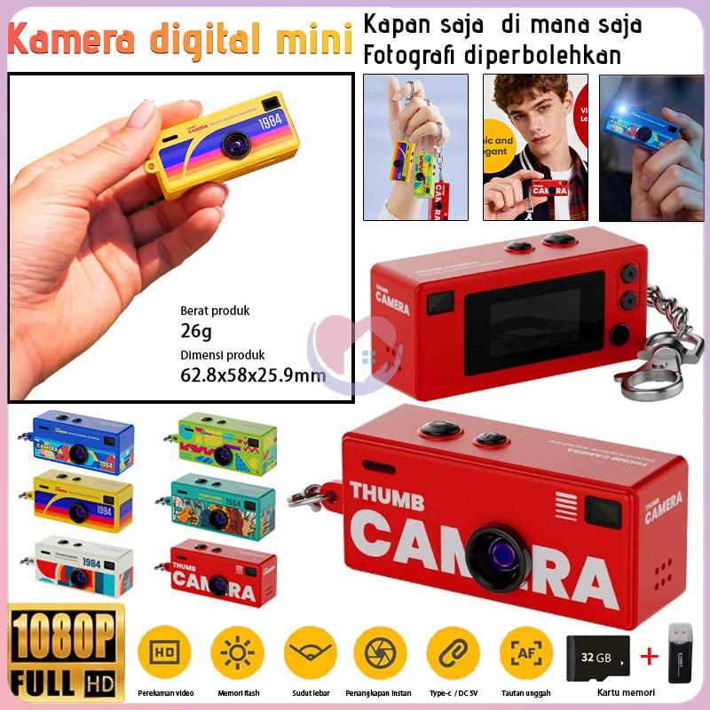 [Penjual Lokal] Kamera Digital Mini Retro - Kamera Thumb HD 1080P Portable dengan Gantungan Kamera /