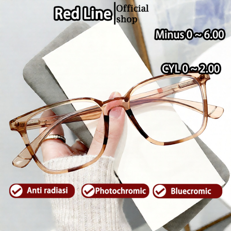Red Line Kacamata Photocromic Wanita Pria Bening Kotak Kecil Frame Fotocromi Potocromic UV400 Anti R