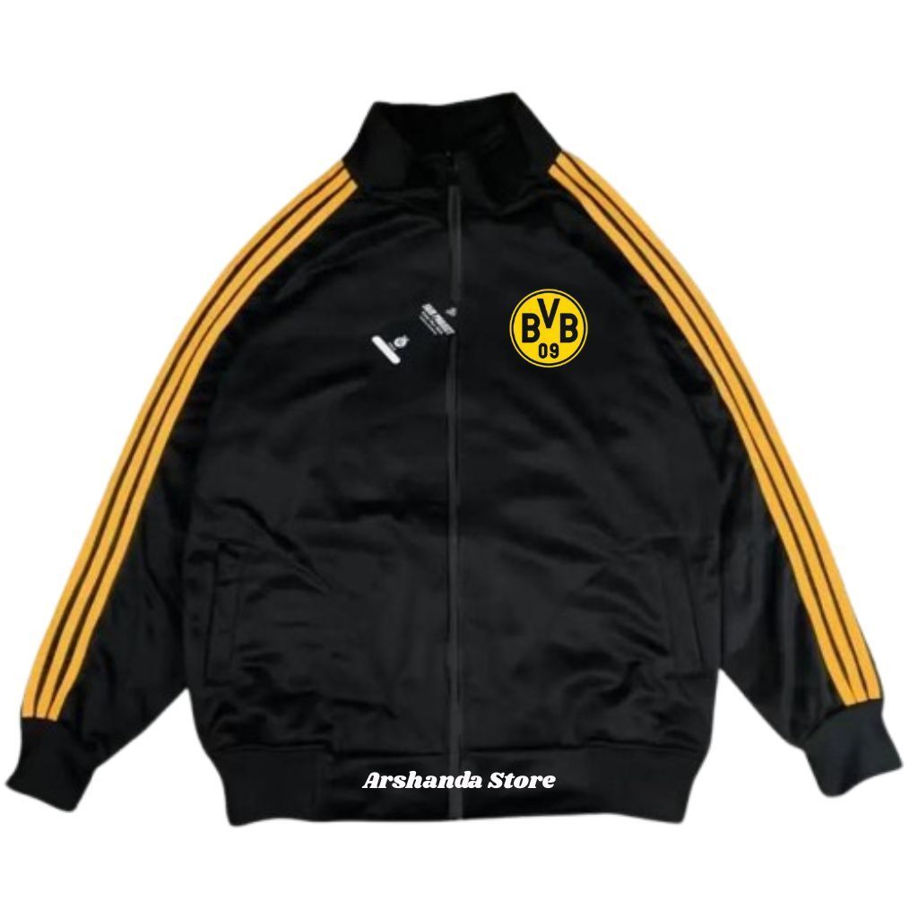 Tracktop Jaket Unisex Black Stripe Kuning List Outdoor Jacket Olahraga Club Bola Top Dunia Borusia D
