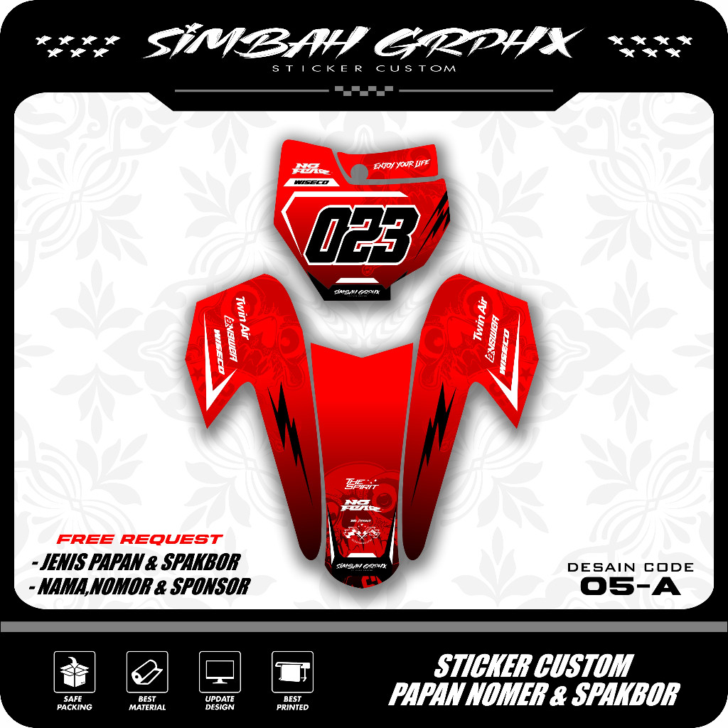 Sticker Decal Papan Nomer Start Dan Spakbor Depan Motor Bebek Trail Supermoto