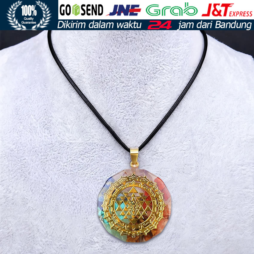 Kalung Orgonite 7 Chakra Crystal Pendant Sri Yantra Meditasi Yoga Healing Reiki Untuk Pria Wanita / 