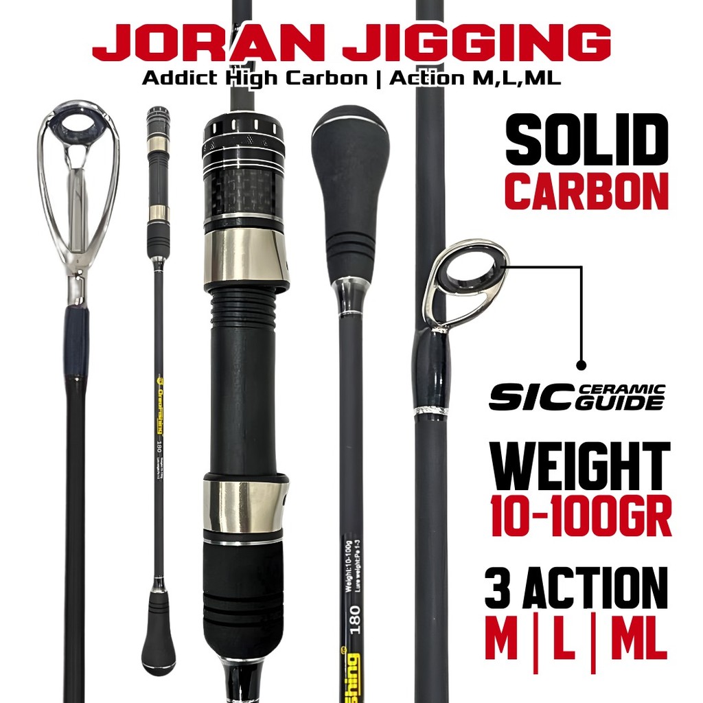 Joran Pancing Jigging Rod 1.80M Solid Carbon PE 0.8–3 Action Medium–MH Max Drag 6–8kg Cocok Untuk La