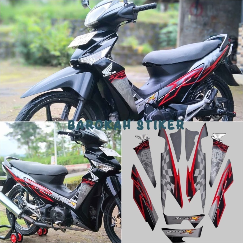 STRIPING STICKER LIST MOTOR HONDA SUPRA X 125 R 2008 2009 HITAM FULL BODI
