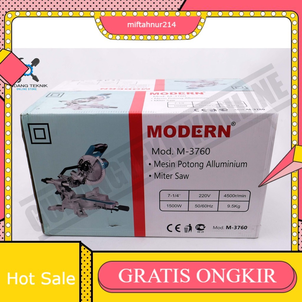 Modern M-3760 / Mesin Potong Aluminium Modern M 3760 Sliding / Miter Saw Modern 7 Inch M3760