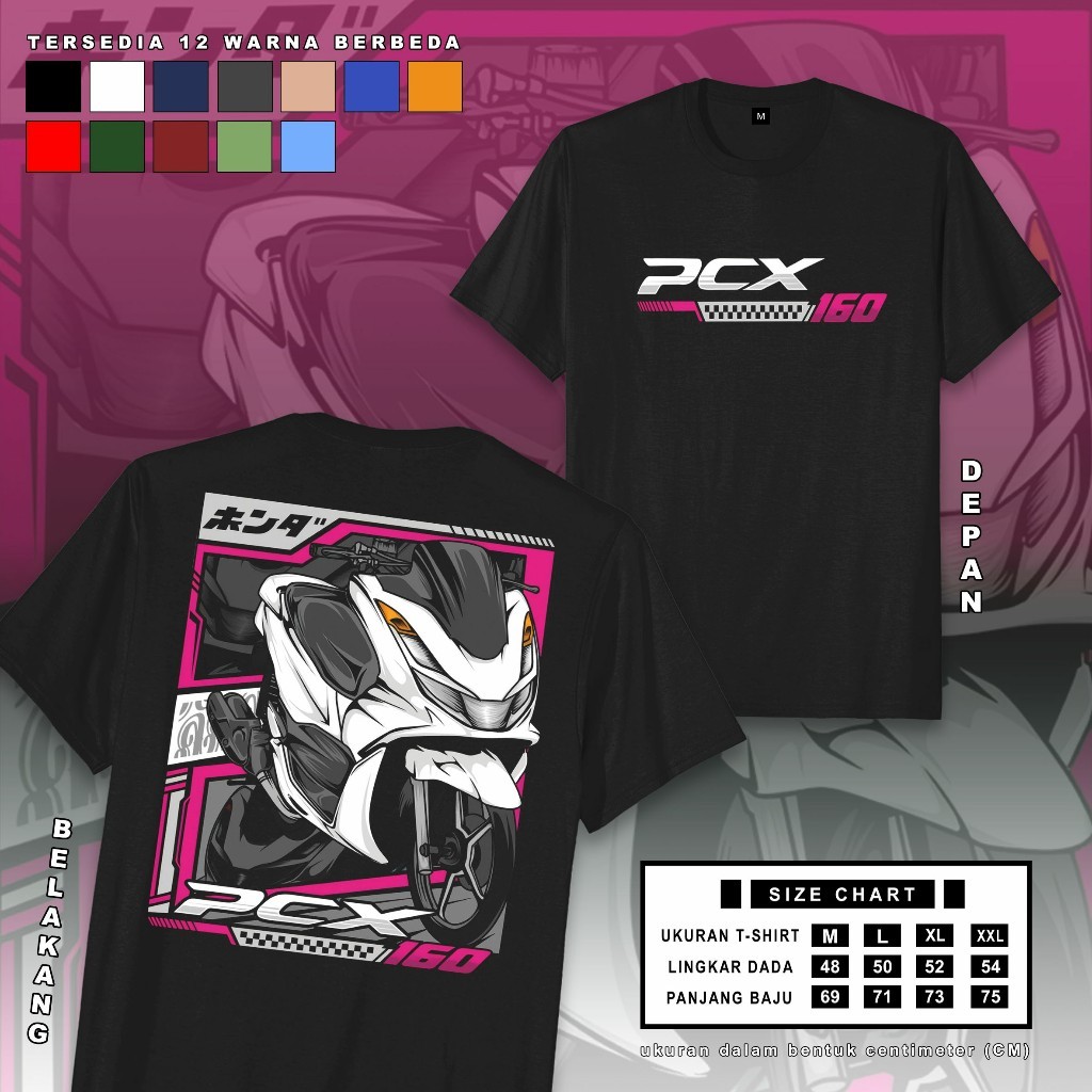 Kaos HONDA PCX 160 WHITE MODIFIKASI Viral T-shirt Cotton Combed 30s Baju Otomotif Pria Wanita