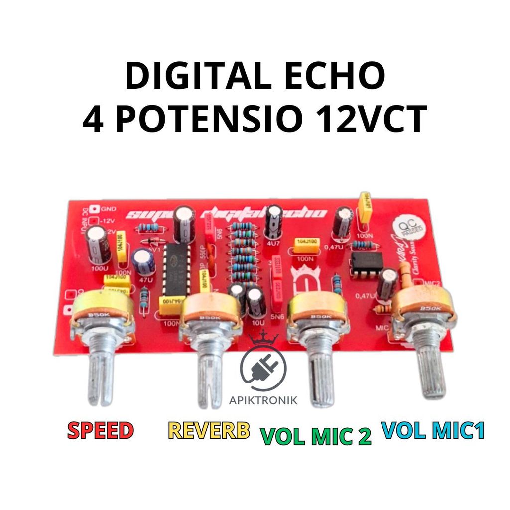 Modul Super Digital Echo 12V CT 4 Potensio Speed Reverb Mic1 Mic2 Untuk Audio Karaoke