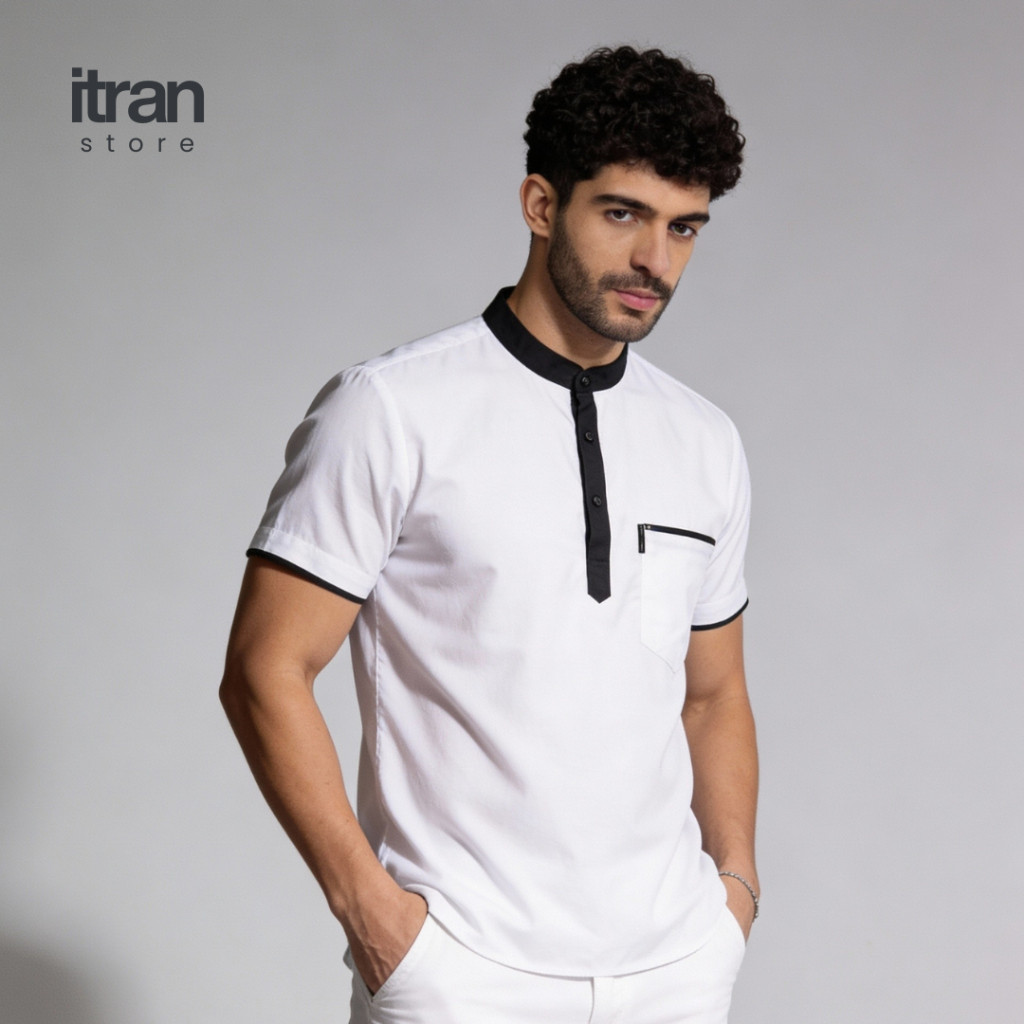 BELI 1 DAPAT 1 Baju Koko Pria - Baju Muslim Pria Lengan Pendek Warna Trend Mahogani