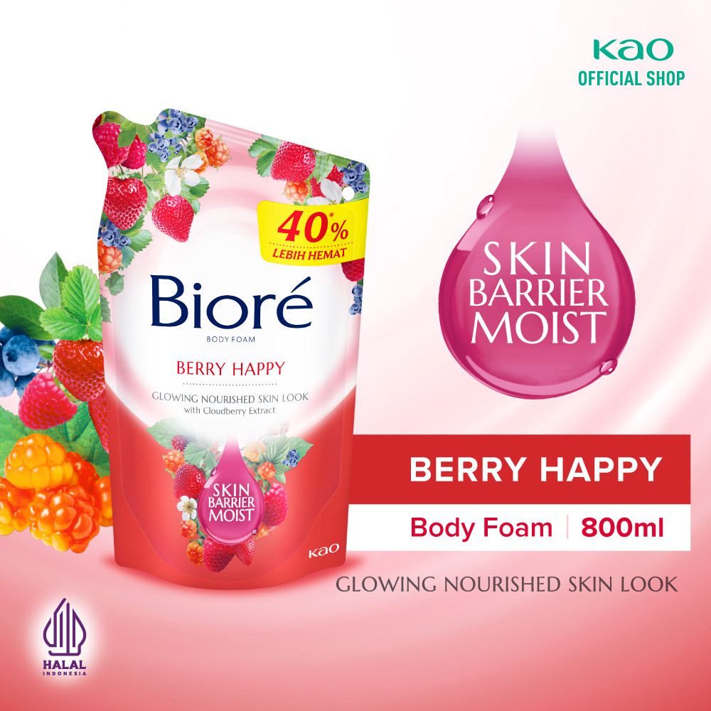 Biore Body Foam Sabun Mandi Cair Berry Happy 800ml Pouch