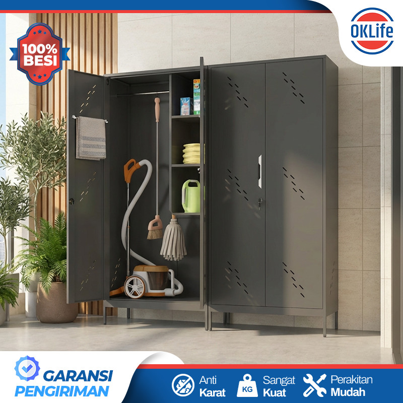Lemari Sapu Besi Cleaning Cabinet Lemari Alat Kebersihan Lemari Janitor Besi Storage Alat Pembersih