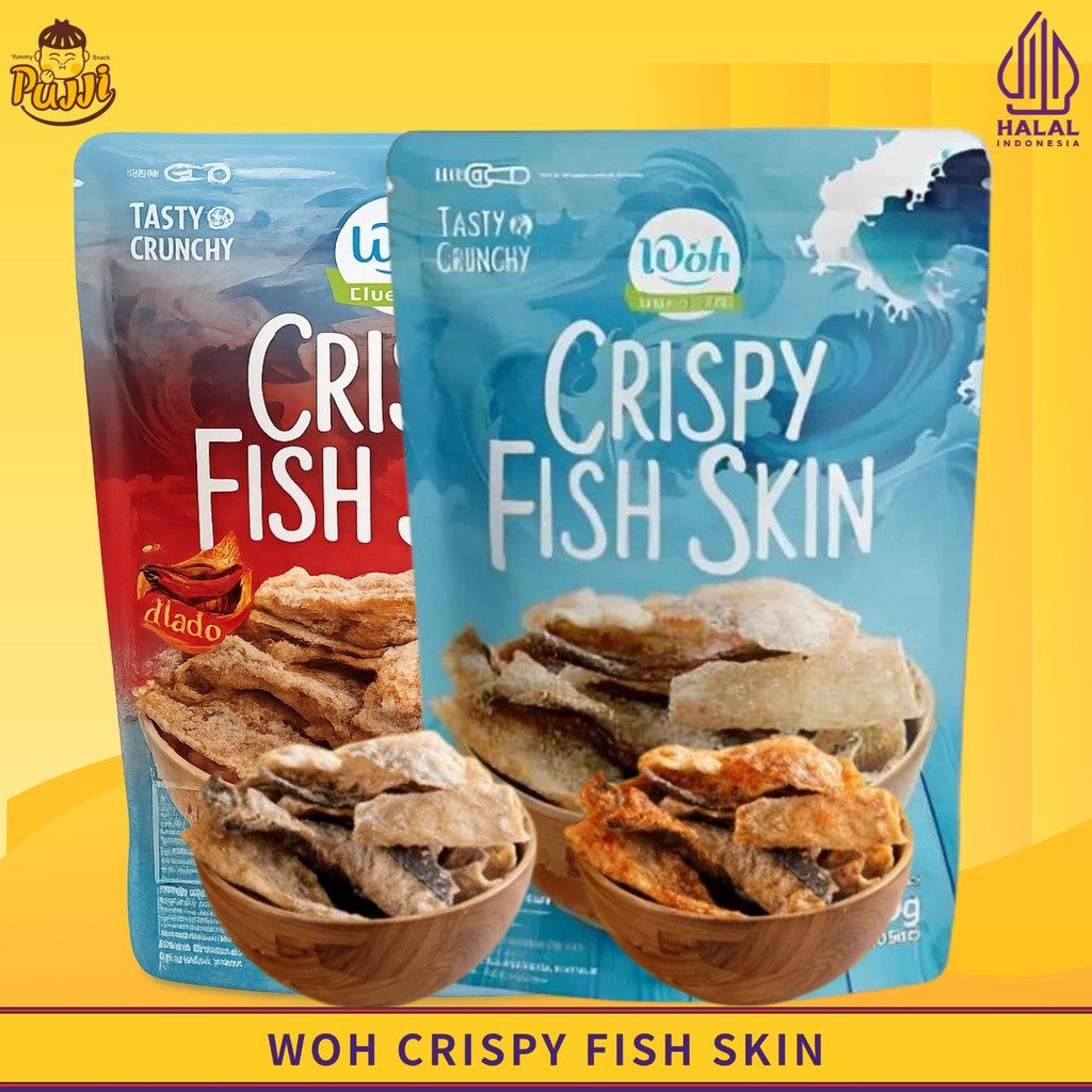 Woh Crispy Fish Skin Chips 30gr - Keripik Kulit Ikan | Camilan Snack Asin Gurih | Savory | Rak Sebel