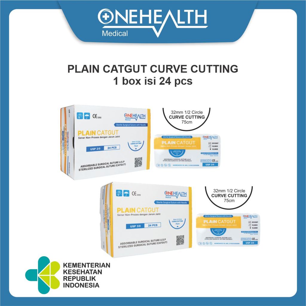 Onehealth Benang Jahit Plain Catgut With Needle 75Cm Benang Operasi Luka Steril Dengan Jarum USP 2/0