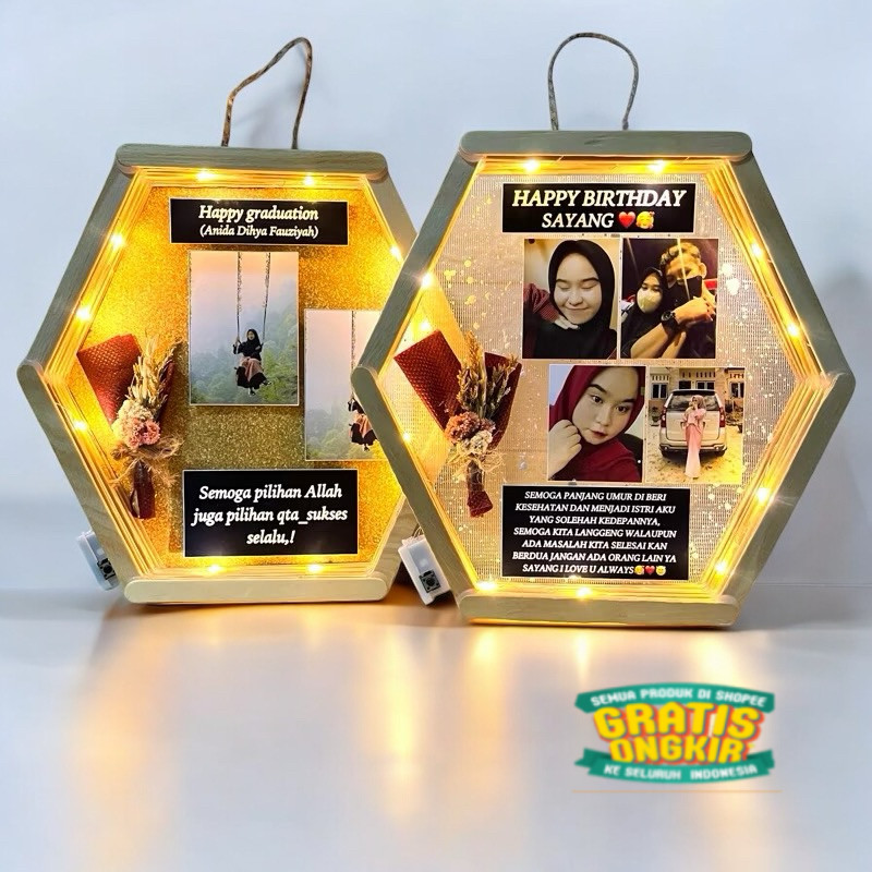 READY STOK Hexa Flower in Frame FREE GIFTBOX + PENUTUP MIKA frame hexagonal hampers+hadiah+kado Ulta