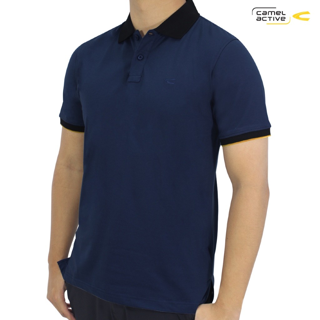 camel active Men's Blue Teal CVC Interlock Polo Shirt