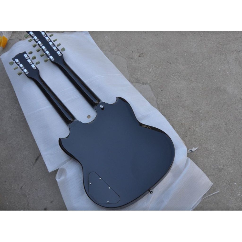 Twoheaded Electric Guitar 12string Double String Plus 6string Lead Electric Guitar Black Mahogany OT