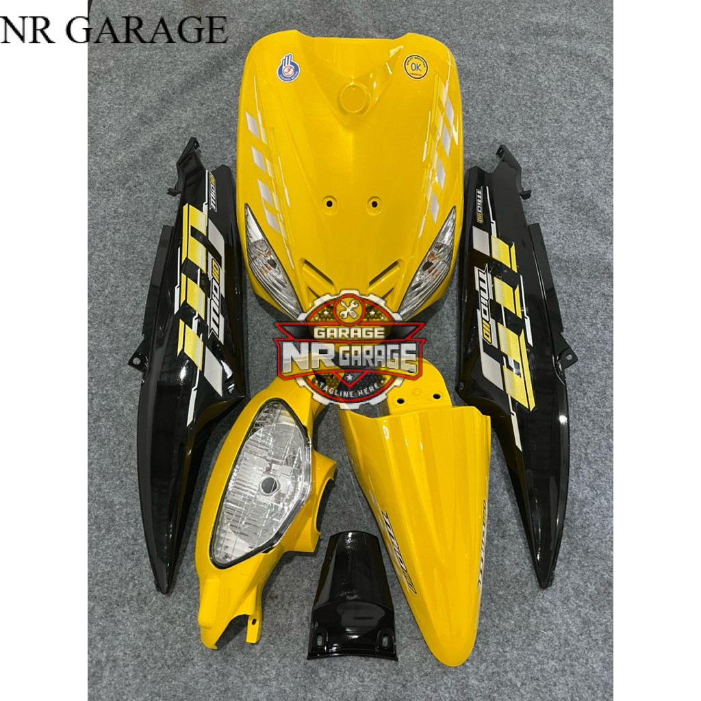 Cover full body halus fullset mio sporty kuning mix hitam +lampu+sen+striping vietnam