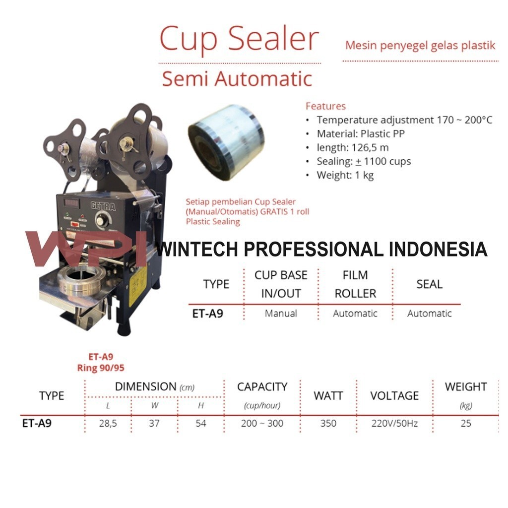 PROMO GETRA ET-A9 ETA9 ET A9 Mesin Cup Sealer Semi Otomatis Garansi Resmi - Mesin Penyegel Gelas Pla