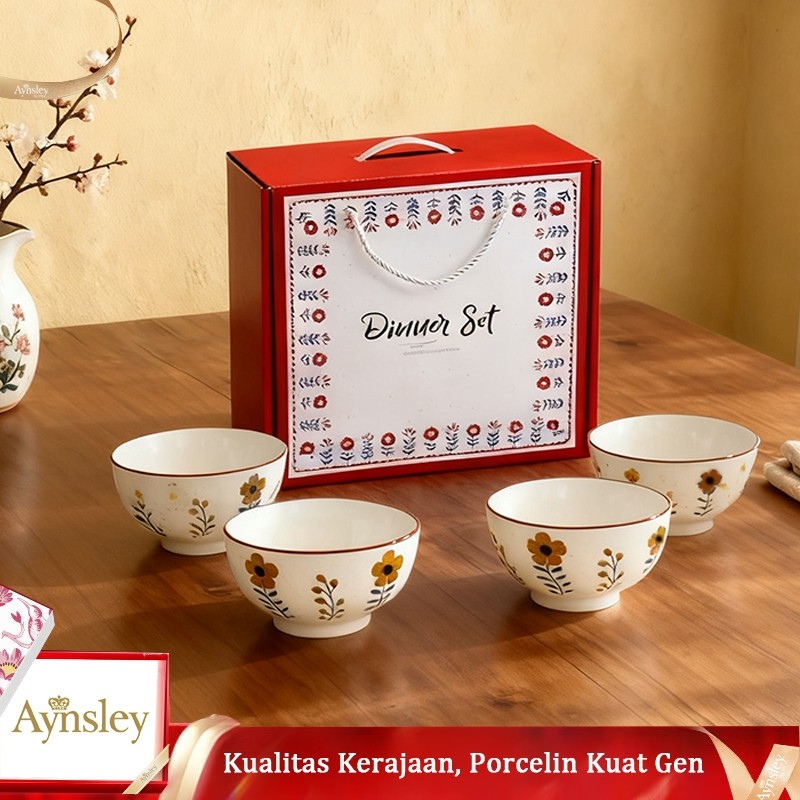 SWN  - Souvenir mangkuk set porselen biru dan putih bermutu tinggi mangkuk keramik kotak hadiah mang