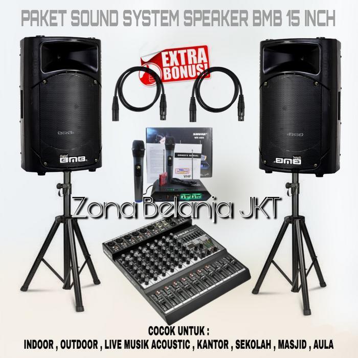 PAKET SOUND SYSTEM OUTDOOR SPEAKER BMB 15 INCH AKTIF MIXER ASHLEY 6 CHANNEL USB BLUETOOTH MIC WIRELE