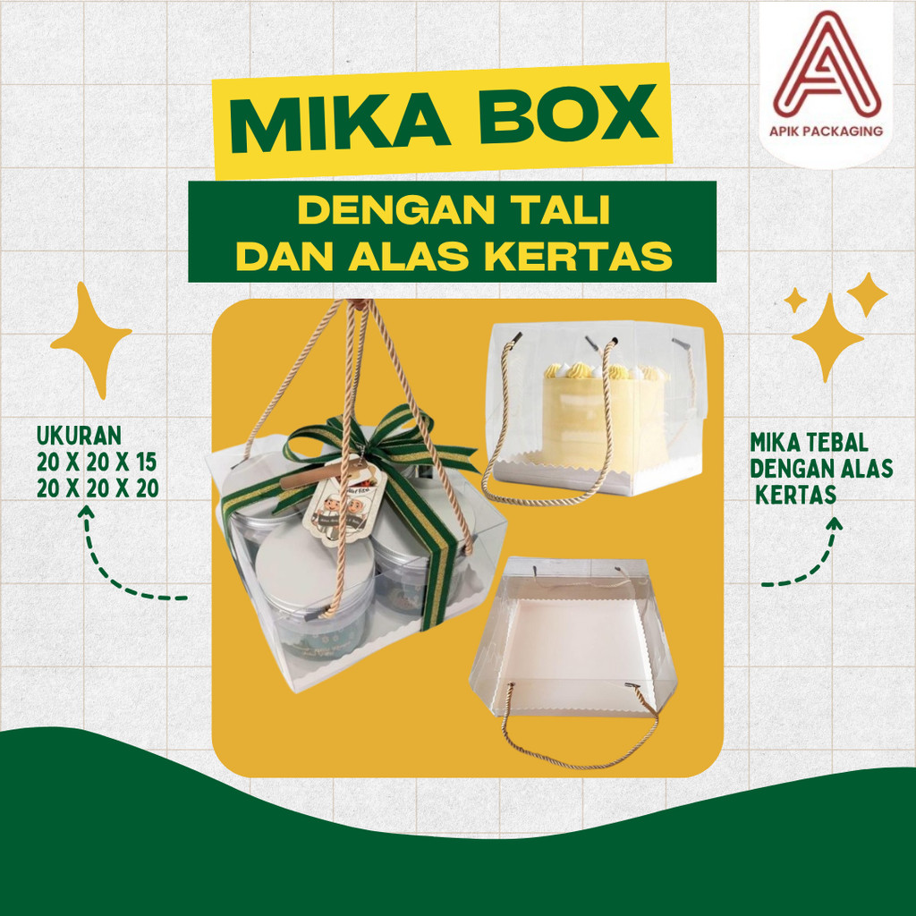Mika Box dengan Tali & Alas Kertas | Kotak Mika Tebal Hampers Kue Parcel Ukuran 20x20x15 / 20x20x20