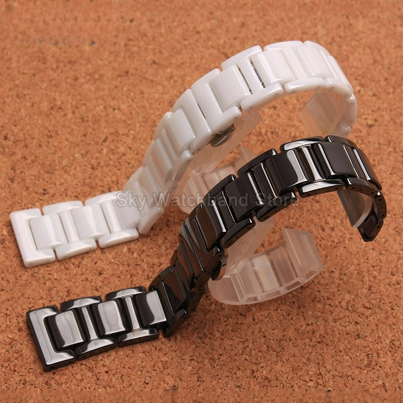 Elegant Ceramic Watch Bracelet Accessories for Geya| FOSSIL Omega Huawei Watch Strap 14 16 18mm Blac