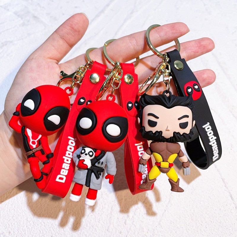 Marvel Deadpool keychain creative Spider Iron Man fun Q version doll schoolbag pendant couple car ke