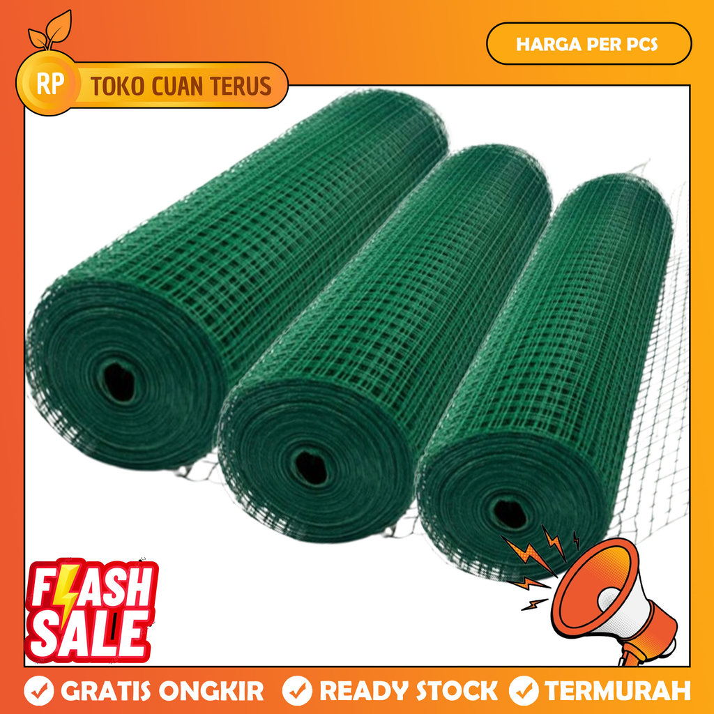 Kawat Ram Loket Pvc Warna Hijau Ijo 10 Meter 1 Roll Ayakan Pasir Kandang Ayam Pagar Hewan Peliharaan
