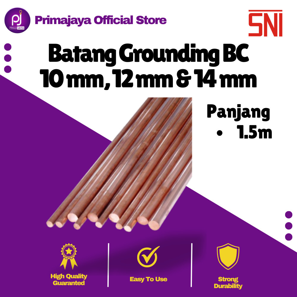 Batang BC Grounding Rood Tembaga Campuran Panjang 1.5M Ukuran 10MM 12MM 14MM Bare Copper Bonded Tian