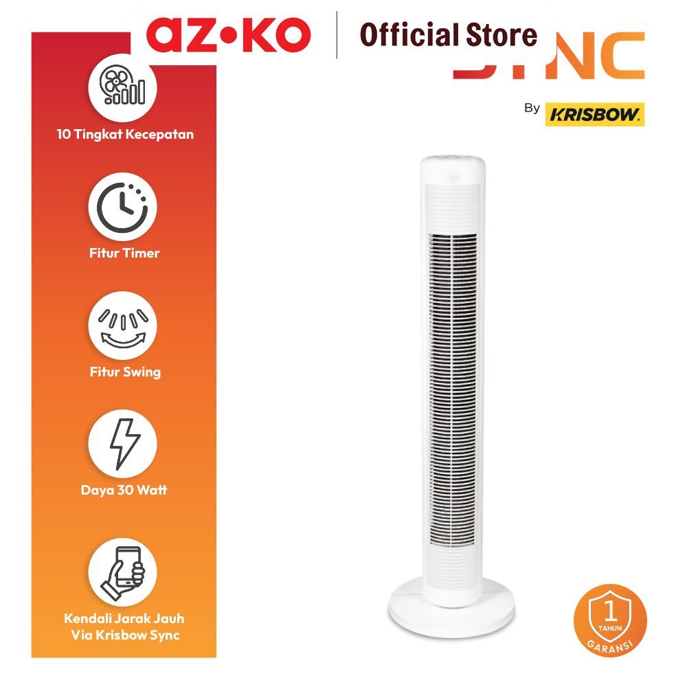 AZKO Krisbow Sync Smart Kipas Angin Berdiri Wifi Dc Motor - Putih Floor Standing Tower Fan Pendingin