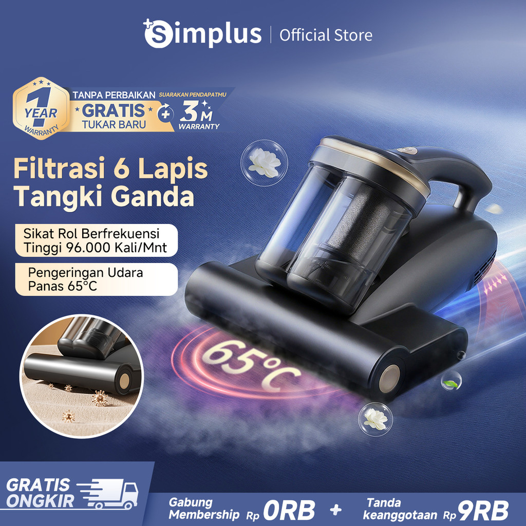 Simplus Anti Dust Mite Vacuum Cleaner Pengeringan Udara Panas 55°C Sterilisasi Lampu UV Desain Tangk