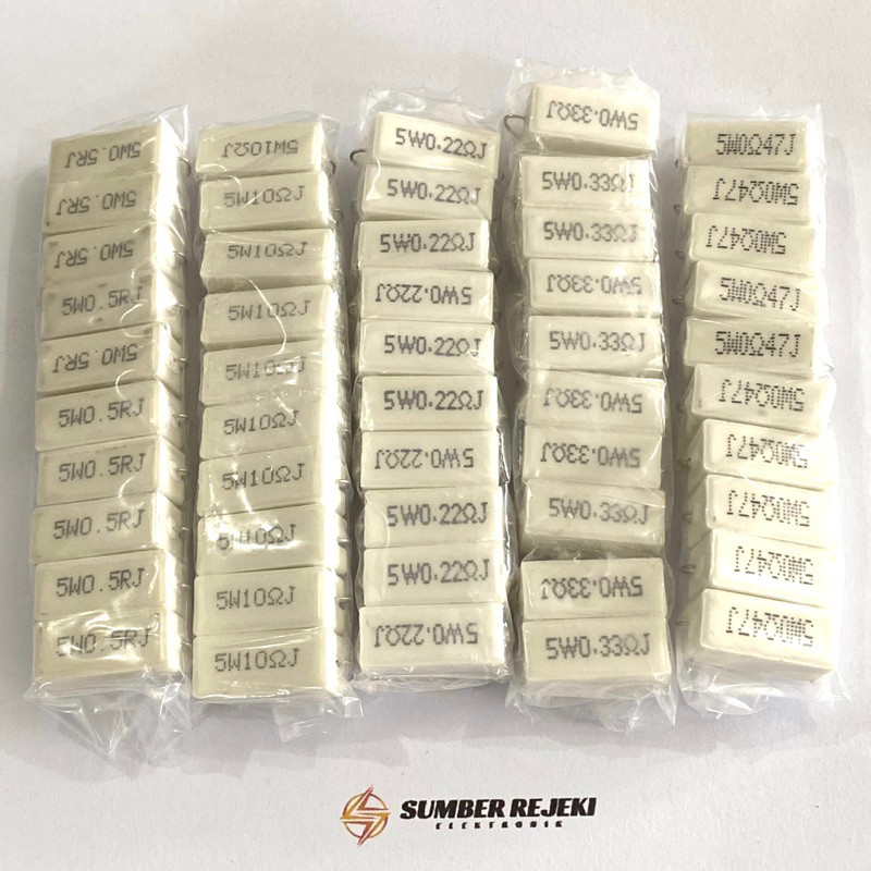 10x Resistor 5Watt 0,5Ohm 10Ohm 0,22Ohm 0,33Ohm 0,47Ohm