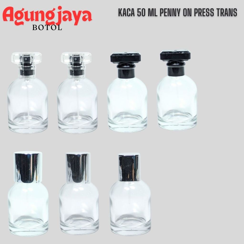 Botol Kaca Parfum 50 Ml Penny On Press Trans Pump Silver / Botol Kaca Parfum 50 Ml /  Botol Kaca / B