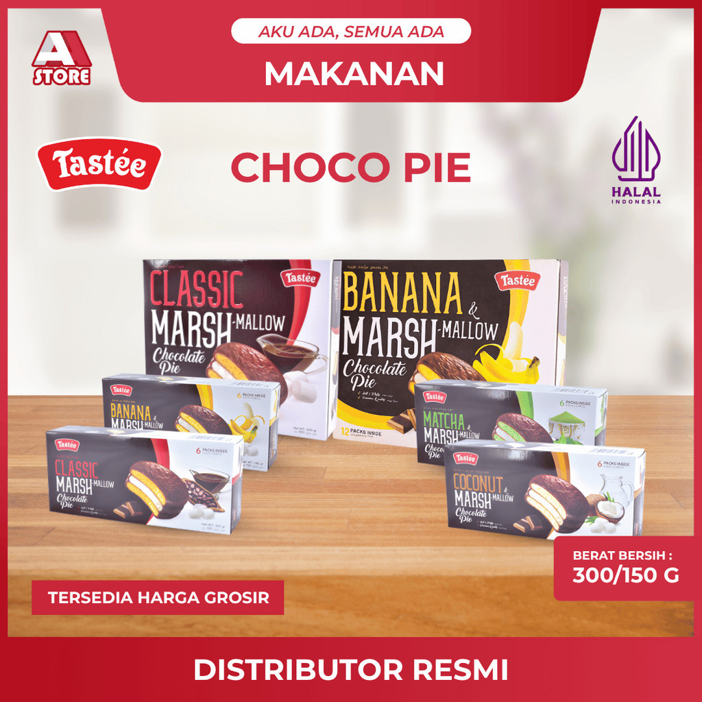 TASTEE Choco Pie Marshmallow Kue Lembut Rasa Classic / Matcha / Banana / Coconut