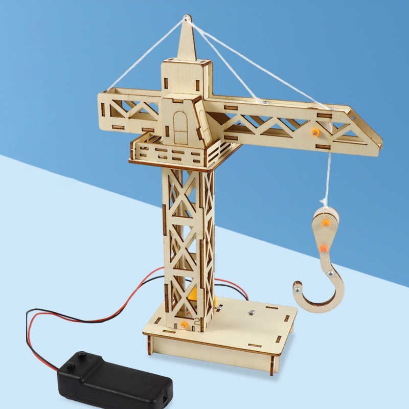 Menara Derek Elektronik Puzzle Diy Mainan Puzzle Kayu Model Derek Mainan Eksperimen Sains Premium
