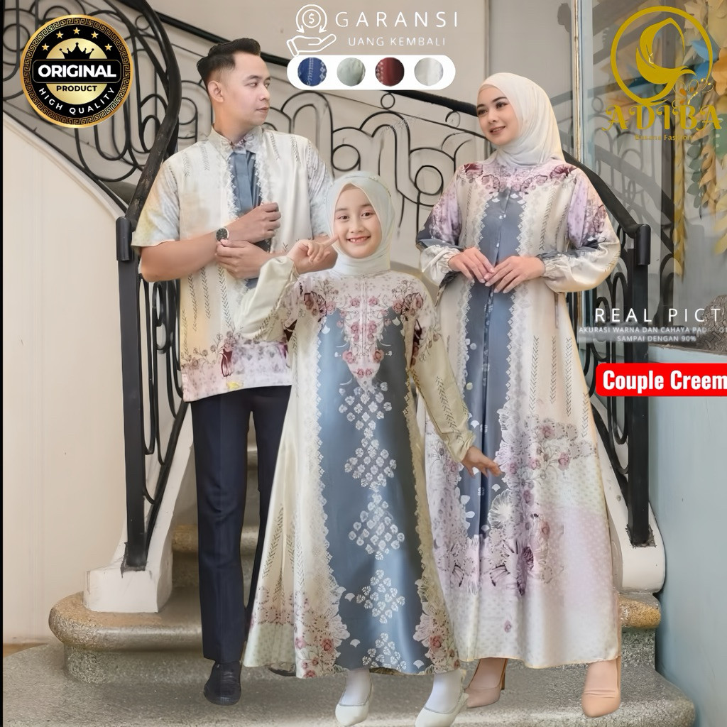 SERESHOP Gamis Couple Sarimbit Keluarga Motif Medina Silk Premium Baju Lebaran Terbaru Dress Kondang